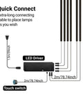 Black LED Recessed Lighting Kit Dope Six Pack Sixteen Inch 3000K Dimmable Warm White Lights with touch switch diagram