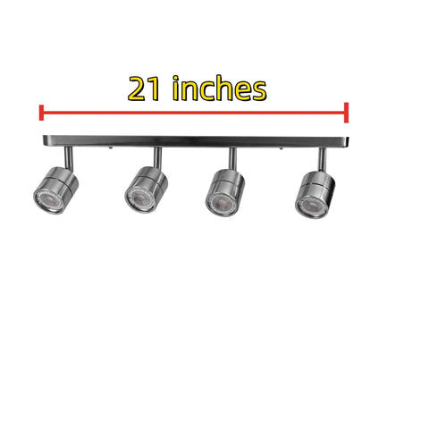 4 Light Track Lighting Kit With Dimmable 7W GU10 LEDs, 14ft Cord, On Off Rocker Switch, Brushed Nickel Finish, 21 Inch Track Bar