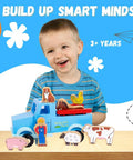 Child playing with Down on the Farm Magnetic Truck Playset With 7 Barnyard Figures, Old School Wooden Pickup for Screen Free Imaginative Play