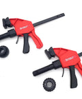 Hella Tight 12 Piece MFT Table Clamp Kit For Workbenches Featuring 4 Inch Vertical And Horizontal Clamps with locking knobs and components.