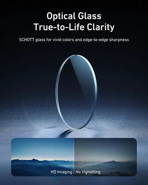 HD optical glass from DJI Osmo Action 6 Filter Kit with 2 to 32 Variable ND, CPL UV lens filters, demonstrating clarity and no vignetting.
