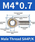 Top Notch Self Lubricating Rod End Bearings Pack PTFE Composite Material SA4P/K M4x0.7 Male Thread Heim Joint Low Noise High Speed Performance For Industrial Machinery And Linkages, M4x0.7