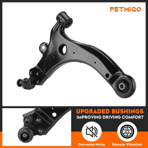 Front lower control arm with ball joint, Petmigo black steel, side view