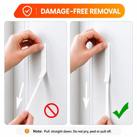 Damage-free removal instructions for Large Picture Hanging Strips 28 Pairs 56 White Strips Heavy Duty Adhesive Hook And Loop Tape.