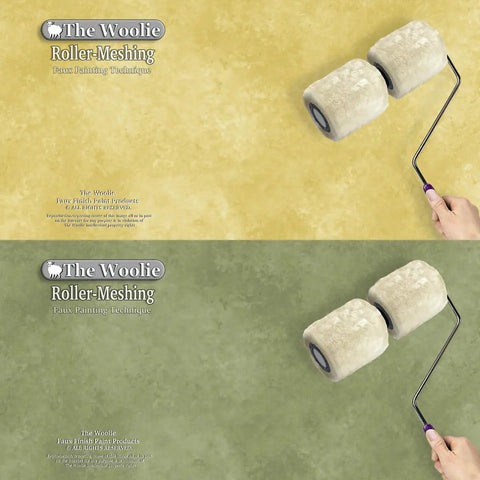 Two Color Faux Finish Paint Roller Kit For Beginners with natural Australian sheepskin, showcasing DIY wall texture technique