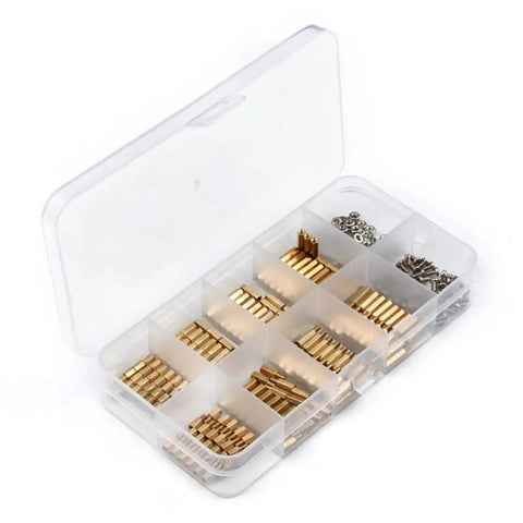 Three Hundred Pcs M3 Hex Head Screws Set With Threaded Pillars Male And Female, waterproof resealable box with assorted brass fasteners