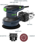 Beast Of A 5 Inch Corded Random Orbital Sander With 3.0 Amp Motor, Variable Speed 5000 To 12000 OPM, Cyclonic Dust Box shown with parts labeled