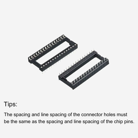 Flat Pin DIP IC Socket Adapter 32-Pin, 2.54mm Pitch, 15mm Row Spacing, Dual-Row IC Socket for PCB Boards, top view