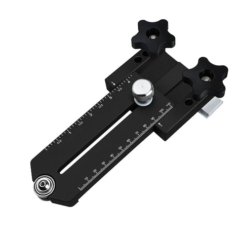 Extended Thin Ripping Jig For Woodworking, Aluminum Alloy Guide Jig showing dual bearings and measurement markings, black