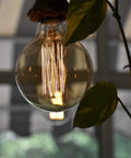 G25 Globe Edison Light Bulb 60W Vintage Round Amber Glass Dimmable Retro Incandescent With E26 Base, glowing filament