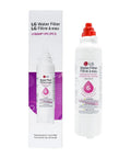 LT800P Fridge Water Filter Replacement 6 Month 200 Gallon Capacity NSF42 NSF53 White next to product box.