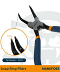 7 Inch Snap Ring Pliers Set With Internal And External Circlip Pliers, Straight And Bent Jaw Tips, Ergonomic Carbon Steel Handles