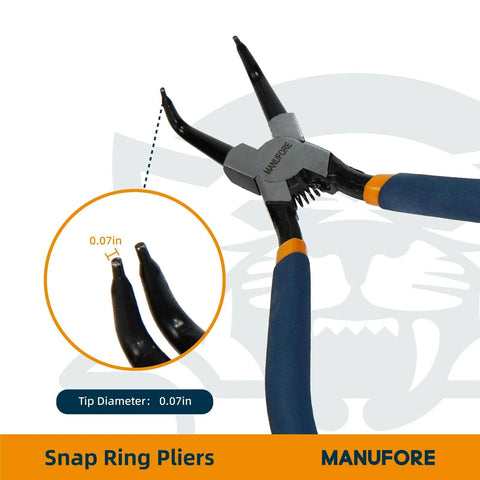 7 Inch Snap Ring Pliers Set With Internal And External Circlip Pliers, Straight And Bent Jaw Tips, Ergonomic Carbon Steel Handles