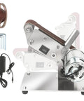 Mini Electric Belt Sander Bench Grinder Polishing Kit For Knife Making Woodworking showing adjustable angled sander and accessories.