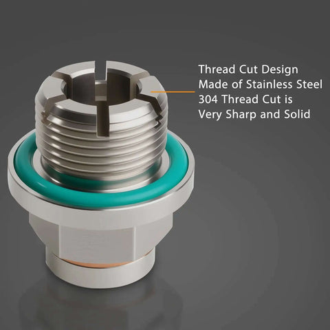 Double Oversize Magnetic Piggyback Oil Drain Plug Kit M14x1.5 Stainless Steel Self Tapping Oil Pan Thread Repair For Severely Stripped And Damaged Pan Threads With Magnetic Seal And Reusable Fit, showing the thread cut design and material.