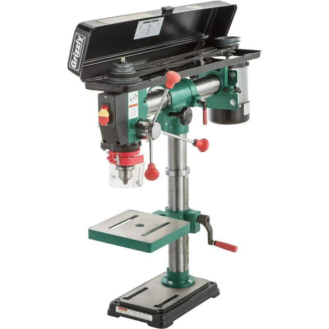 Heavy Duty 34-Inch Benchtop Radial Drill Press With 5 Speed Variable Swing, Pivoting Head For Precision Angle Drilling, One-Half HP