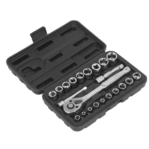 Pro Grade Hex Socket Wrench Set With 72 Tooth Quick Release Reversible Ratchet For Automotive Repair Garage Ready 20 Piece Kit in case