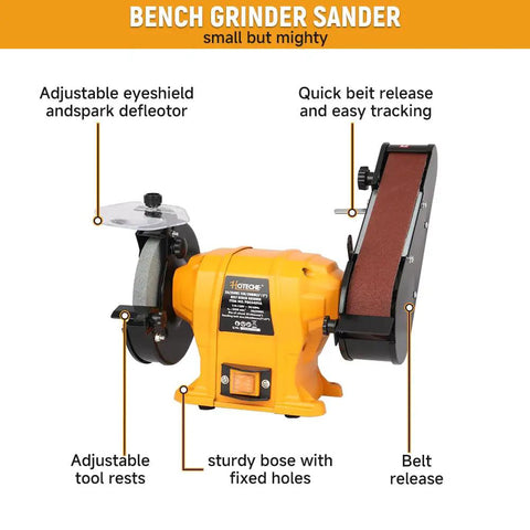 Tough As Nails 2 IN 1 Bench Grinder And 2X27 Inch Belt Sander Combo with adjustable eyeshield and sturdy base.