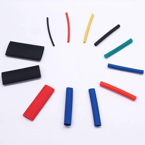 560 Piece Heat Shrink Tube Kit With 2 To 1 Shrink Ratio, 12 Sizes, 5 Colors, showing various colored tubes, for cable insulation