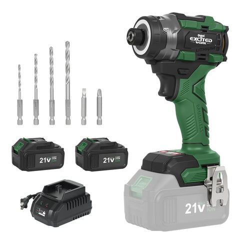 21V Brushless Impact Screwdriver Kit With 230Nm Torque, Cordless Driver Set, Dual 3.0Ah Batteries, Screwdriver Bits, Built In LED Light