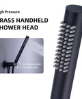 Matte black handheld shower head from 12 Inch Shower System With Pressure Balanced Valve, Round Rainfall And Handheld Shower Head