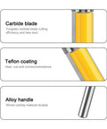 Close-up of the Premium 6mm 1/4 Inch Shank Template Trim Router Bit W Dual Top And Bottom Bearings, featuring carbide blade and alloy handle.
