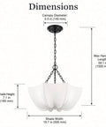 Finktonglan 19.7" White Pleated Fabric Chandelier, Farmhouse Pendant Light dimensions and specifications.