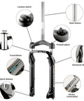 Syvrac Aluminum Suspension Fork For 20 Inch Fat Bikes And Snow Mountain Ebikes, detailed components view.