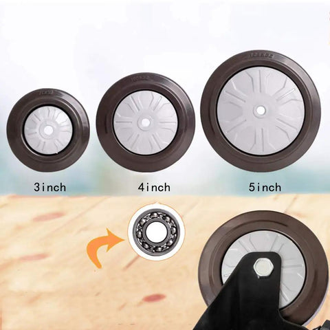 Big Heavy Duty Rubber Castor Wheels Four Pack Swivel Casters With Brake M12 Thread Rod Four Inch Trolley Dolly furniture wheels of various sizes.