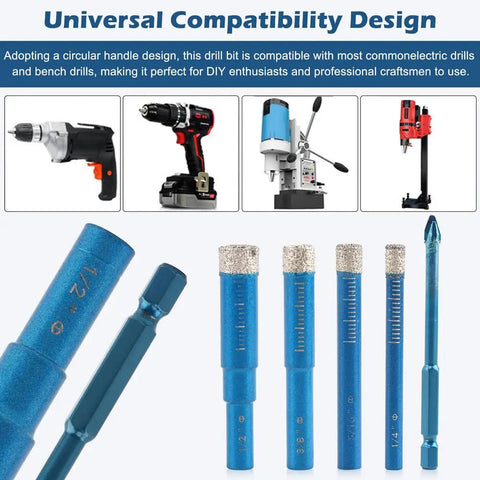 Diamond Drill Bit Set 9 Piece Blue Dry Diamond Bits for Porcelain Tile Ceramic Glass Granite Concrete Pro Grade Precision Drilling That Prevents Cracking And Delivers Fast Clean Holes with various drills