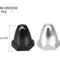 Four Pack Aluminum Propeller Nut Adapter M6 CW CCW For 2212 2213 2312 2206 2208 Drone Motors shown in black and silver, 14mm size.