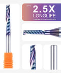 SpeTool 1/4 in shank single-flute end mill; 3 in overall length, carbide, upcut O-flute, coated