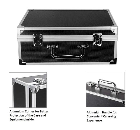 Front view Portable Tattoo Gear Organizer Case With Locking Latch Pre Cut Foam For Machines And Tips Space For Power Supply Clip Cord Inks Gloves And Stencils 12.6 X 9.5 X 5.1 Inch Tattoo Equipment Storage Box For On The Go