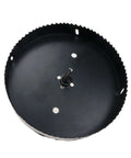 Rannb hole saw blade, black circular metal with serrated edge, central arbor and three mounting holes
