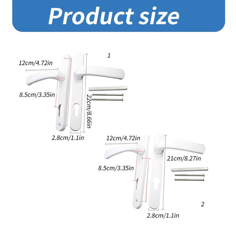 Aluminum Alloy Room Door Handle Panel Long Plate Lever Set With Replacement Hardware showing product dimensions.