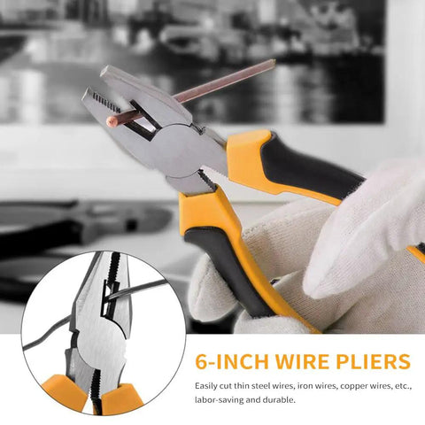 6-inch wire pliers from 24 Piece DIY Tool Kit For Women Handy Starter Set with durable chrome vanadium in yellow.