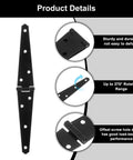 4 Pieces Strap Hinges 5 Inch Heavy Duty Gate Hinge With Screws For Wooden Fences Yard Doors Barn Gates Iron Construction Durable Outdoor Indoor Use Black with detailed product description and features displayed.