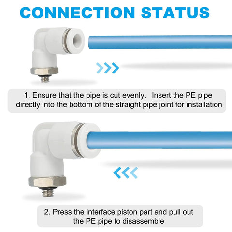 Push To Connect M5 Pneumatic Fitting, 2 Pack 6mm Air Elbow Quick Connector installation process illustration