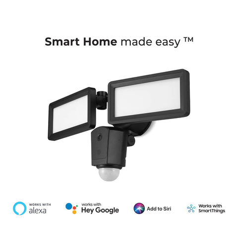 Smart WiFi Security Light With Camera, 24W LED, 1600 Lumens, Motion Sensor, No Hub Needed, Voice Control, RGB Multicolor, App Control