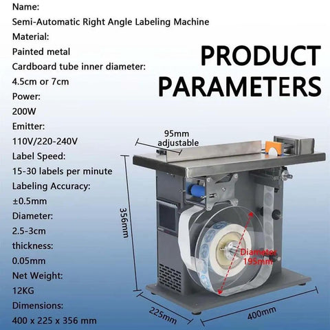 Semi-Automatic Desktop Labeling Machine With Touch Screen Control Precision Microcomputer System For Accurate Placement High Efficiency Packaging Solution Easy To Use Interface Great For Small Business Operations with painted metal body, adjustable label size, 15-30 labels per minute.