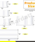 1250 Pcs Clear PVC Heat Shrink Bands 5 Sizes Assorted Perforated Shrink Wrap Film For Essential Oil Bottles Jars showing size chart.