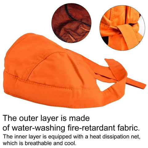 Welding Cap Dope Flame Retardant Welders Hat with cooling net lining, washable fire resistant fabric for safety in industrial work.
