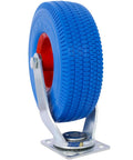 No More Flat Tire Headaches Hey Heavy Duty 10 Inch Flat Free Caster Set 2 Swivel 2 Rigid blue rubber wheel with metal mount.