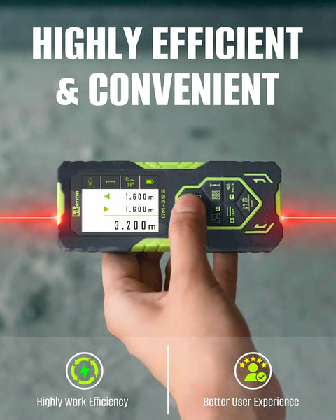 Two Way Laser Distance Meter With Angle Sensor And Pythagorean Mode, 393 Feet Range, Rechargeable Laser Measure With Color Backlit LCD Display, Area And Volume Calculations For Quick Efficient Jobsite Measurements hand-held on site