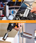 Flexible Drill Bit Extender And Universal Socket Wrench Set With 105 Degree Right Angle Attachment in use on machinery and woodwork