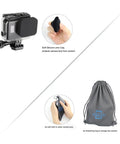 Waterproof Action Camera Housing For Hero 5 6 7 Black with lens cap, cleaning cloth, and storage bag