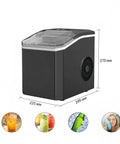Compact Countertop Ice Maker Crafting Quick Bullet Ice In Six Minutes Flat, sleek black design with transparent lid.