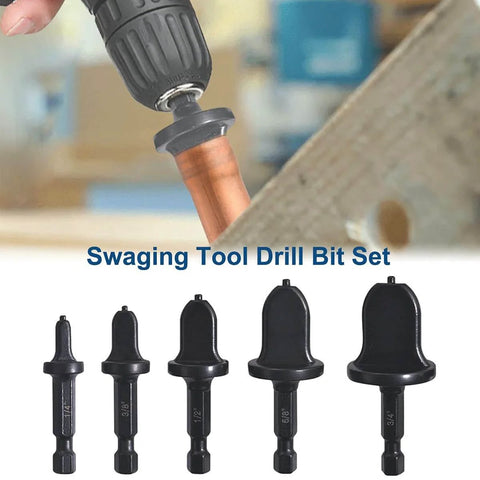 5 Piece Swaging Drill Bit Set For Copper Pipe Flaring, Portable Tube Expander Kit With 1/4, 3/8, 1/2, 5/8 And 3/4 Inch Bits