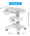 Dimensions diagram of Mobile Medical Trolley Cart With Laptop Tray And Oral Scanner Holder, 360 Degree Locking Wheels, Drawer, Mobile Workstation