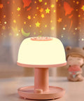 Kid Friendly Toddler Night Light With Star Projector showing LED illumination and starry ceiling projection in a bedroom.